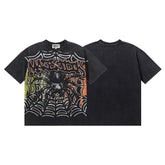 MAJESTIK Giant Spider Web Graphic T-Shirt Unisex Acid Wash Black Y2K Gothic Streetwear Oversized Short Sleeve Top