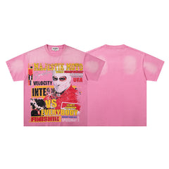 MAJESTIK Distressed Pink Graphic T-Shirt Unisex Sun-Faded Y2K Racing Pop-Art Oversized Streetwear Short Sleeve Top