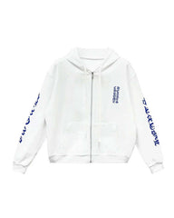Chrome Hearts Vertical Logo Zip Up Hoodie White/Blue