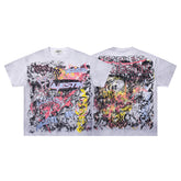 MAJESTIK All-Over Print Abstract Graffiti T-Shirt Unisex Light Grey Y2K Cyber Punk Fearless Oversized Streetwear Short Sleeve Top