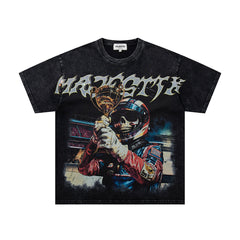 MAJESTIK Racing Champion Trophy Graphic T-Shirt Unisex Acid Wash Black Y2K Motorsport Oversized Streetwear Short Sleeve Top