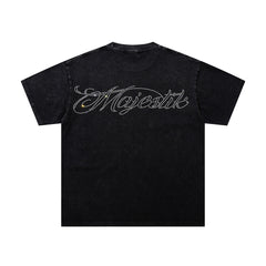 MAJESTIK Electric Lightning Football Player Graphic T-Shirt Unisex Acid Wash Black Y2K Cyber Athletic Oversized Streetwear Short Sleeve Top