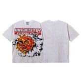 MAJESTIK Fearless Sun Graphic T-Shirt Unisex Washed Light Grey Y2K Vintage Retro Racing Oversized Streetwear Short Sleeve Top