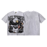 MAJESTIK Eagle Football Mascot Graphic T-Shirt Unisex Washed Grey Y2K Sports Varsity Oversized Streetwear Short Sleeve Top