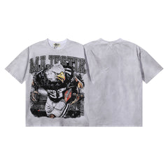 MAJESTIK Eagle Football Mascot Graphic T-Shirt Unisex Washed Grey Y2K Sports Varsity Oversized Streetwear Short Sleeve Top
