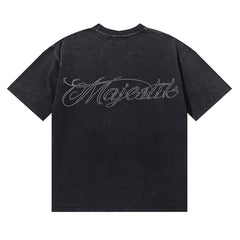 MAJESTIK Football Player Hound Graphic T-Shirt Unisex Acid Wash Black Y2K Cyber Athletic Dual-Sided Oversized Streetwear Short Sleeve Top