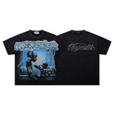 MAJESTIK Electric Lightning Football Player Graphic T-Shirt Unisex Acid Wash Black Y2K Cyber Athletic Oversized Streetwear Short Sleeve Top