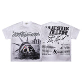 MAJESTIK Liberty Skull World Tour Graphic T-Shirt Unisex Vintage White Y2K Cyber Punk Heavyweight Oversized Streetwear Short Sleeve Top