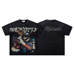 MAJESTIK Racing Champion Trophy Graphic T-Shirt Unisex Acid Wash Black Y2K Motorsport Oversized Streetwear Short Sleeve Top