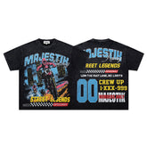 MAJESTIK Street Legends Motocross Graphic T-Shirt Unisex Acid Wash Black Y2K Racing Speedway Oversized Streetwear Short Sleeve Top