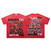 MAJESTIK Lock In Take Over Graphic T-Shirt Unisex Red Y2K Athletic Basketball Guard Dog Oversized Streetwear Short Sleeve Top