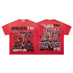 MAJESTIK Lock In Take Over Graphic T-Shirt Unisex Red Y2K Athletic Basketball Guard Dog Oversized Streetwear Short Sleeve Top