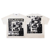 MAJESTIK Motor Club Graphic T-Shirt Unisex Cream Off-White Y2K Vintage Biker Racing Oversized Streetwear Short Sleeve Top