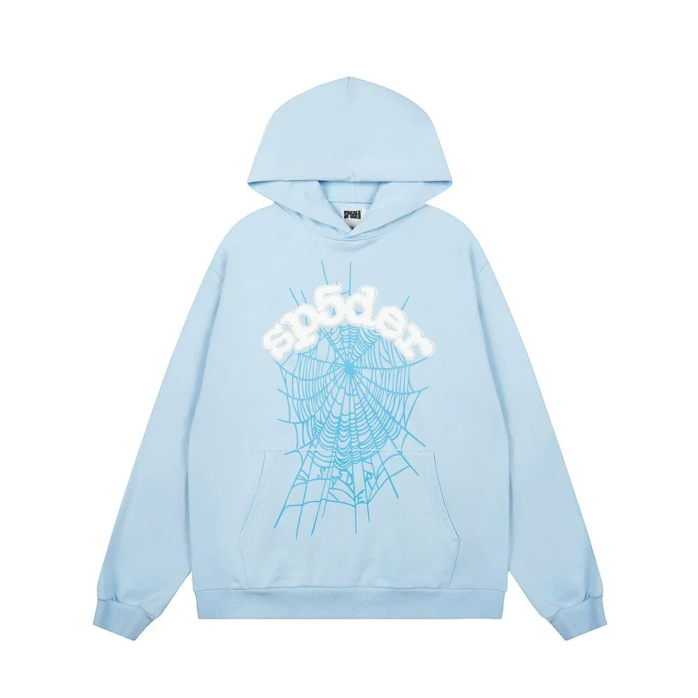 Sp5der Signature Web Graphic Pullover Hoodie - Light Blue