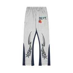 Gallery Dept. "DEPT." Tribal Star Graphic Contrast Panel Sweatpants - Heather Grey