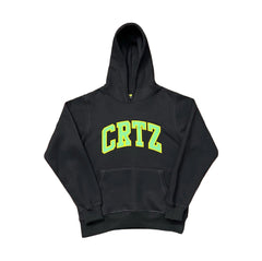 Corteiz “CRTZ” Black Hoodie — Bold Neon Lettering on Classic Streetwear Silhouette