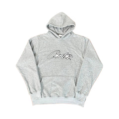 Corteiz “CRTZ” Grey Hoodie — Signature Script Logo on Classic Streetwear Pullover