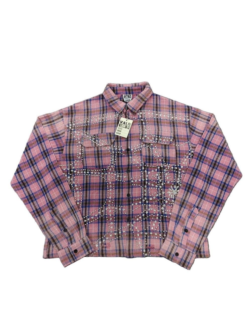 Vale Pastel Pink Checkered Crystal-Accent Button-Down