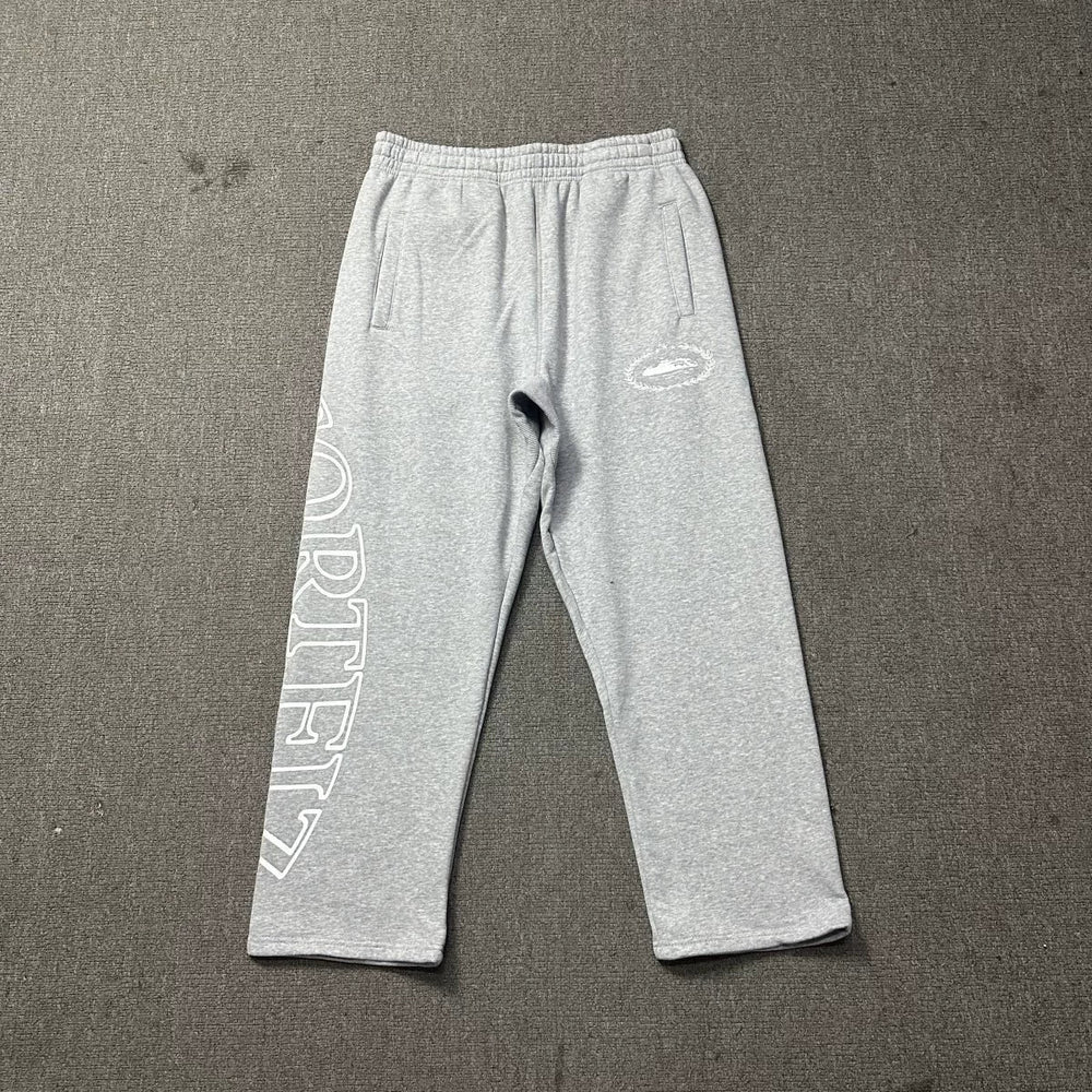 Light Gray Graphic Straight-Leg Sweatpants | Minimalist Streetwear Pants with Side Print Detail