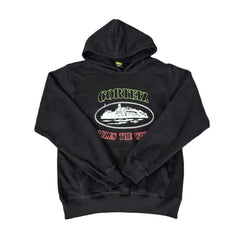 Corteiz “Alcatraz” Black Hoodie — Vintage Island Graphic on Oversized Streetwear Pullover