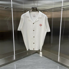 Casablanca Ribbed Knit Button-Down Shirt - White
