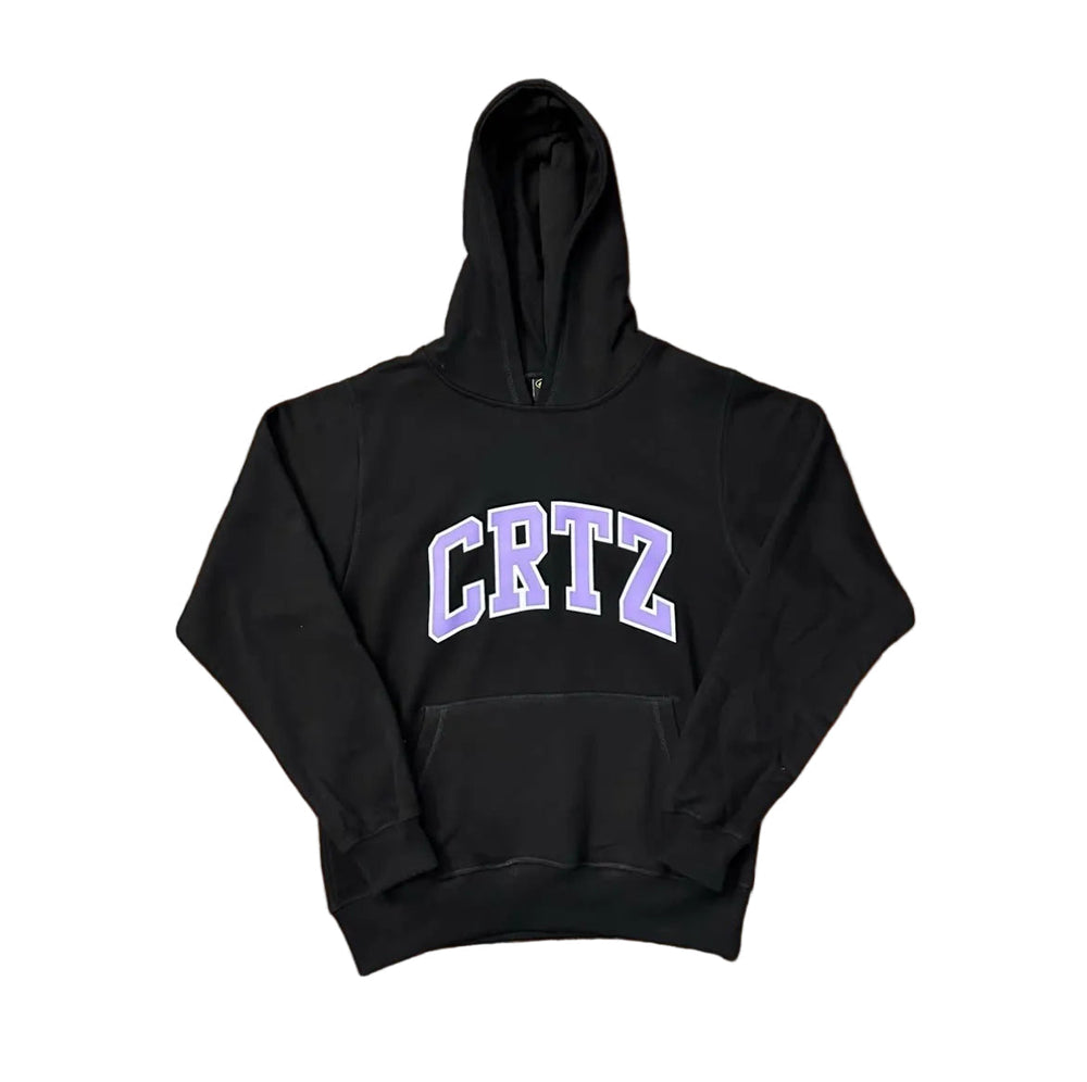 Black Collegiate Logo Hoodie – Oversized Streetwear Pullover Sweatshirt