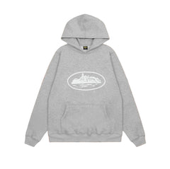 Grey Vintage Graphic Hoodie – Oversized Streetwear Pullover Sweatshirt