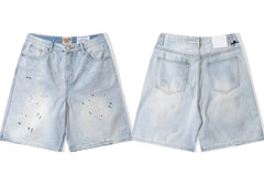 Gallery Dept. Paint Splatter Denim Shorts - Light Blue