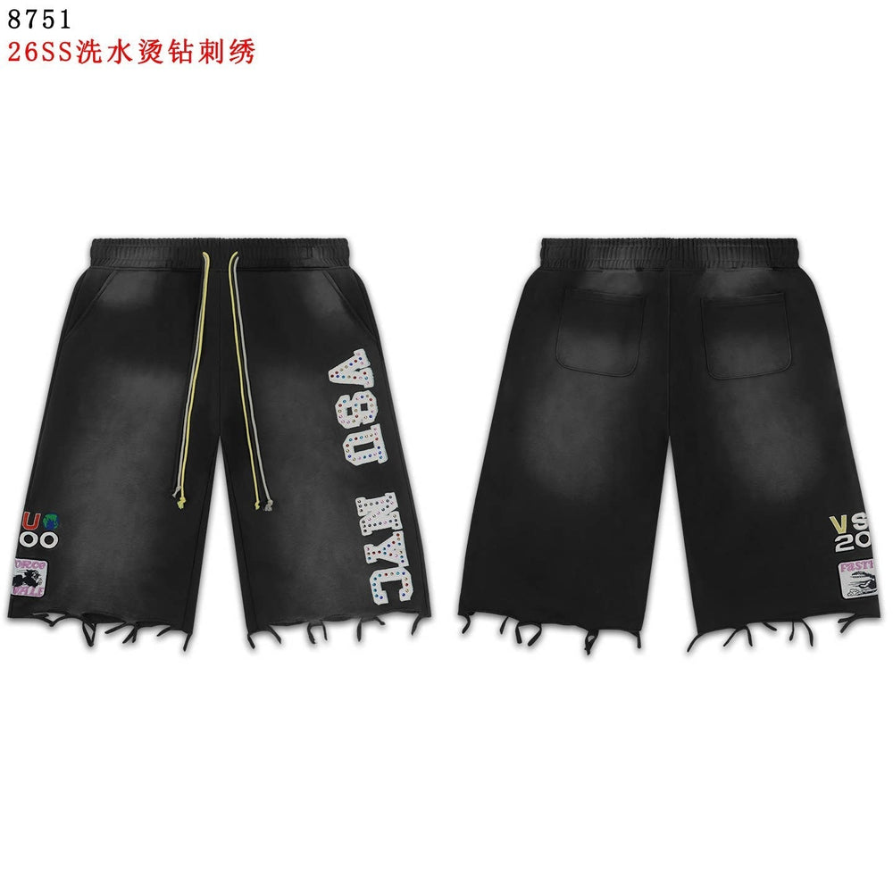 VALEFOREVER Black Denim Shorts with White Contrast Print