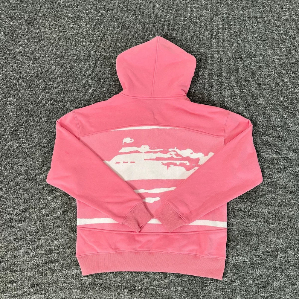 Pink Graphic Zip-Up Hoodie | Streetwear Hoodie with Abstract Back Print Design