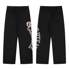 Black Graphic Straight-Leg Sweatpants | Bold Streetwear Pants with Side Letter Detail