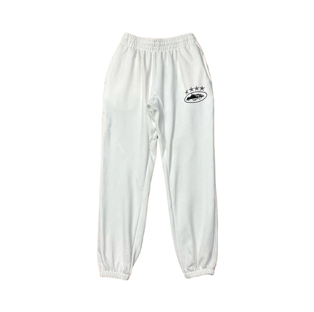 White Vintage Oval Graphic Sweatpants – Oversized Streetwear Joggers