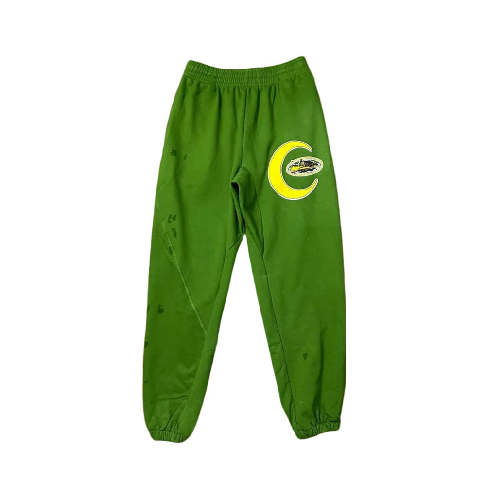 Green Crescent Graphic Sweatpants – Oversized Streetwear Joggers