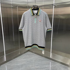 Casablanca Diamond Monogram Knit Polo Shirt - Heather Grey
