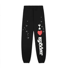 Title: Sp5der "I Sp5der" Logo Sweatpants with Splatter Detail - Black