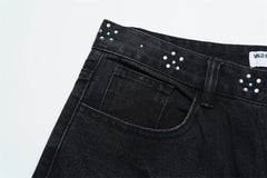 VALLEY Gradient Rhinestone Star Washed‑Black Straight‑Leg Jeans, Y2K Hip‑Hop Unisex Denim Pants