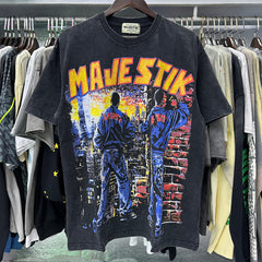 MAJESTIK Cyberpunk City Graphic T-Shirt Unisex Acid Wash Black Y2K Retro Futuristic Oversized Streetwear Short Sleeve Top