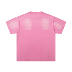 MAJESTIK Distressed Pink Graphic T-Shirt Unisex Sun-Faded Y2K Racing Pop-Art Oversized Streetwear Short Sleeve Top