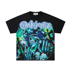 MAJESTIK Toxic Skeleton Graphic T-Shirt Unisex Black Y2K Cyber Grunge Gothic Oversized Streetwear Short Sleeve Top