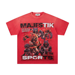 MAJESTIK Lock In Take Over Graphic T-Shirt Unisex Red Y2K Athletic Basketball Guard Dog Oversized Streetwear Short Sleeve Top