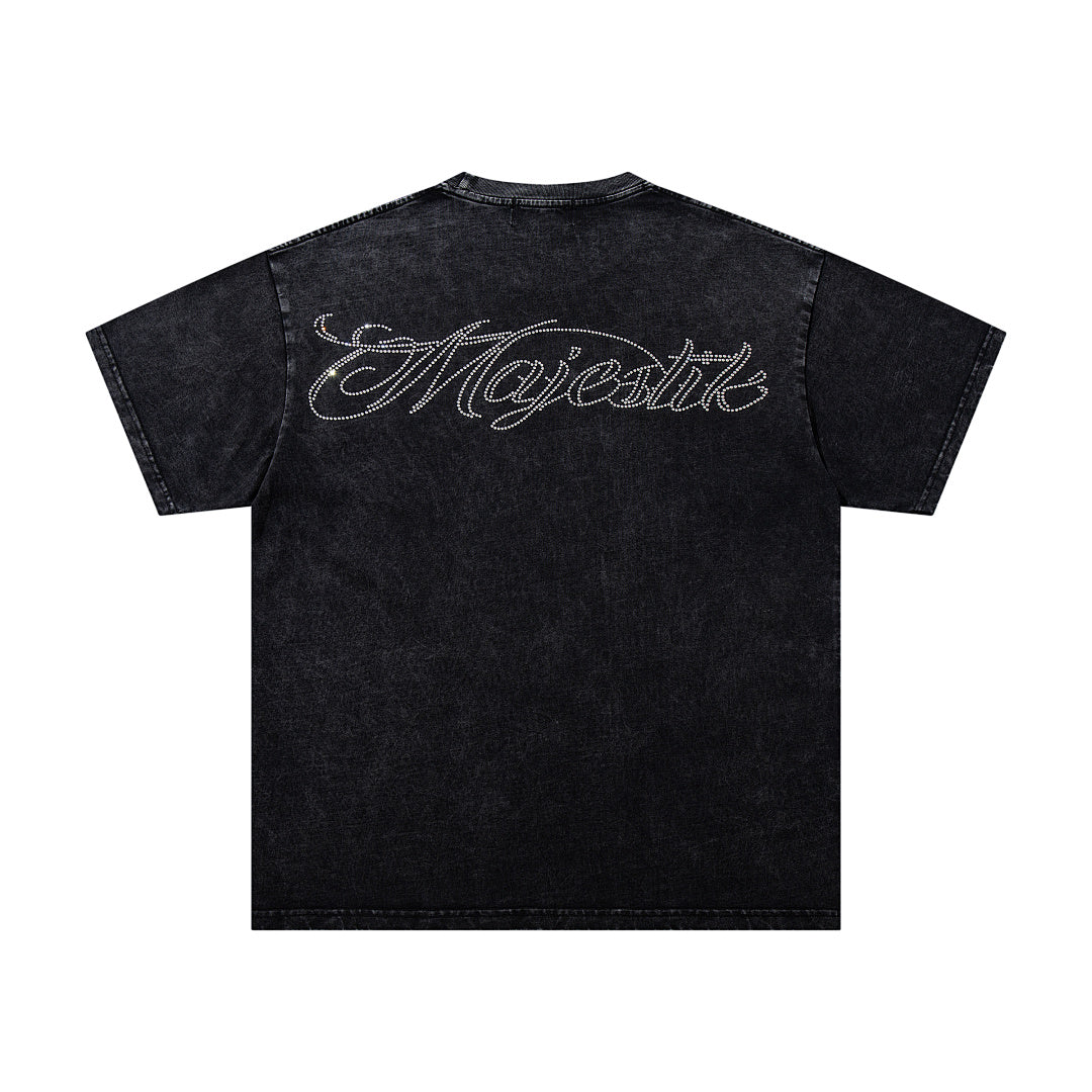 MAJESTIK Racing Champion Trophy Graphic T-Shirt Unisex Acid Wash Black Y2K Motorsport Oversized Streetwear Short Sleeve Top