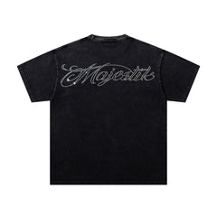 MAJESTIK Football Player Graphic T-Shirt Unisex Acid Wash Black Y2K Athletic Sports Oversized Streetwear Short Sleeve Top