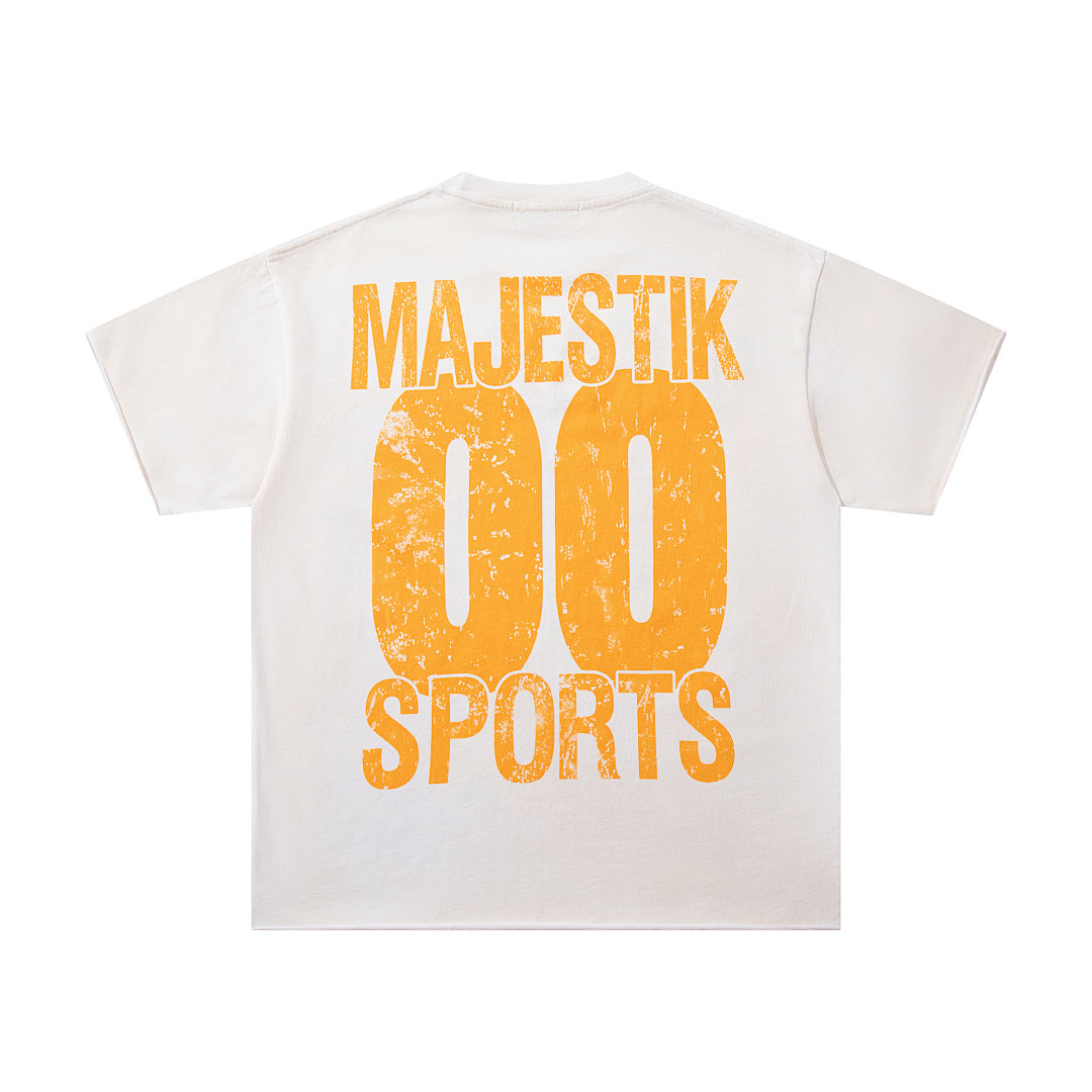 MAJESTIK Bulldog Football Graphic T-Shirt Unisex Cream Off-White Y2K Retro Sports 00 Varsity Oversized Streetwear Short Sleeve Top