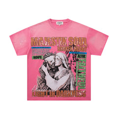 MAJESTIK Light In Darkness Angel Graphic T-Shirt Unisex Hot Pink Acid Wash Y2K Renaissance Sculpture Oversized Streetwear Short Sleeve Top