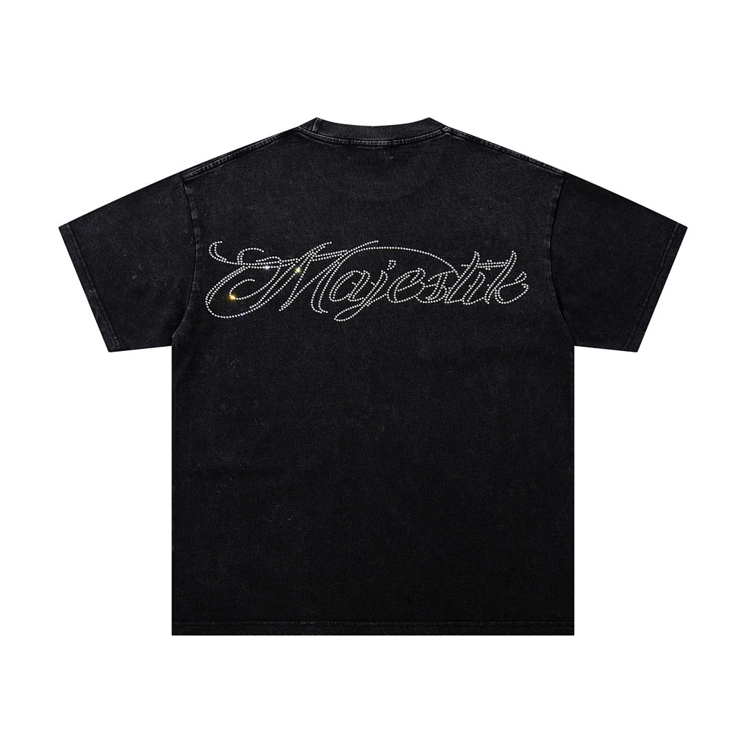 MAJESTIK Electric Lightning Football Player Graphic T-Shirt Unisex Acid Wash Black Y2K Cyber Athletic Oversized Streetwear Short Sleeve Top