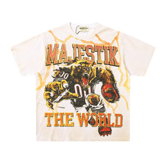 MAJESTIK Fearless 00 Gorilla Graphic T-Shirt Unisex Cream Off-White Y2K Streetwear Lightning Wash Short Sleeve Top