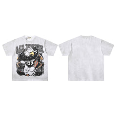 MAJESTIK Eagle Football Mascot Graphic T-Shirt Unisex Washed Gray Y2K Sports Merch Oversized Streetwear Short Sleeve Top
