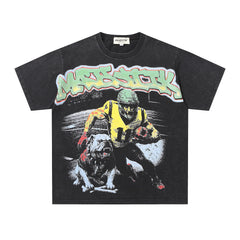 MAJESTIK Football Player Graphic T-Shirt Unisex Washed Black Y2K Sports Gothic Oversized Streetwear Short Sleeve Top
