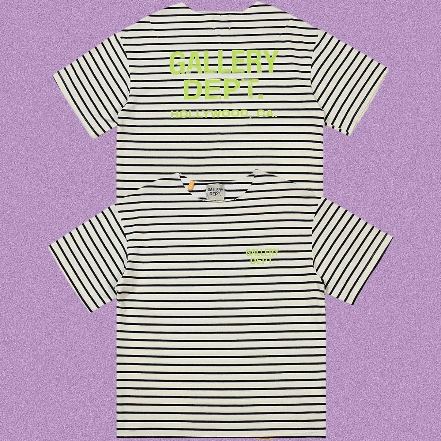 Gallery Dept. Striped Hollywood Logo Short Sleeve T-Shirt - Grey/White