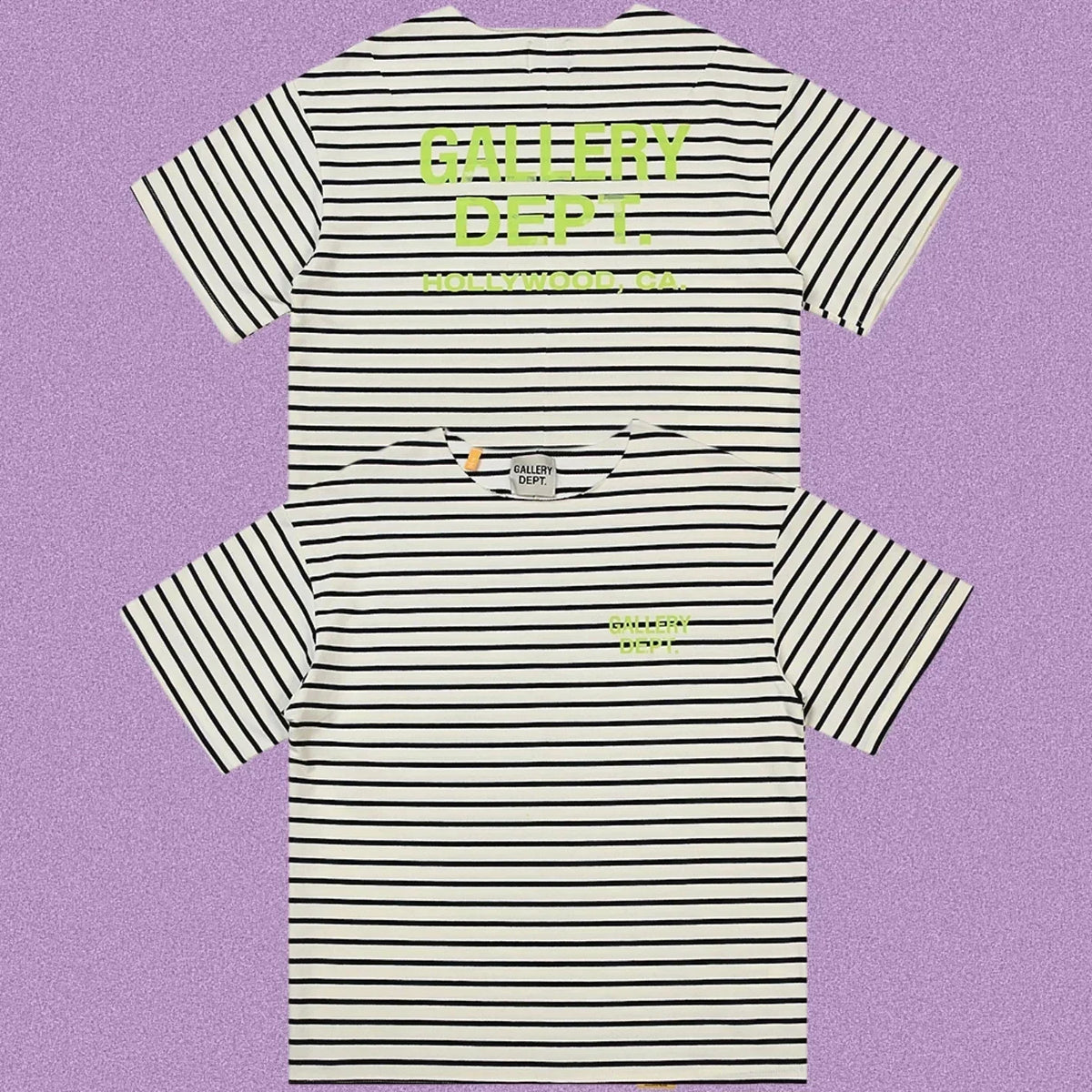 Gallery Dept. Striped Hollywood Logo Short Sleeve T-Shirt - Grey/White